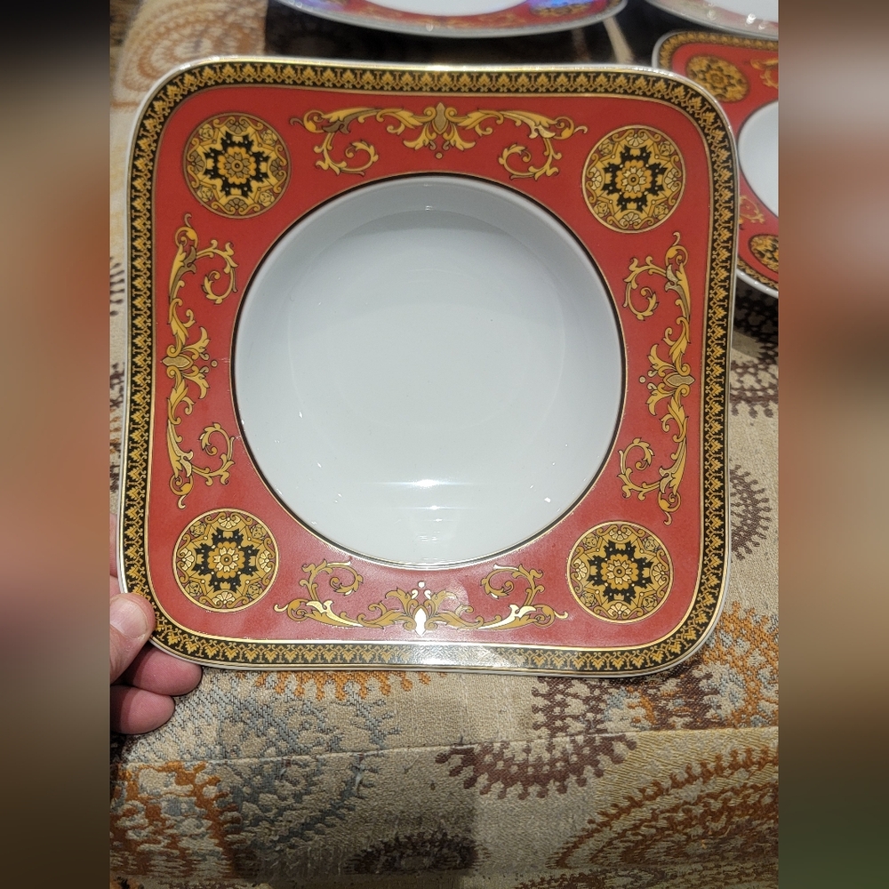 Versace by Rosenthal Medusa Red Square Rim Soup Plate * 6 PEICES